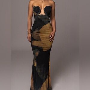 Jlux Label Black Abstract Bethany Strapless Dress